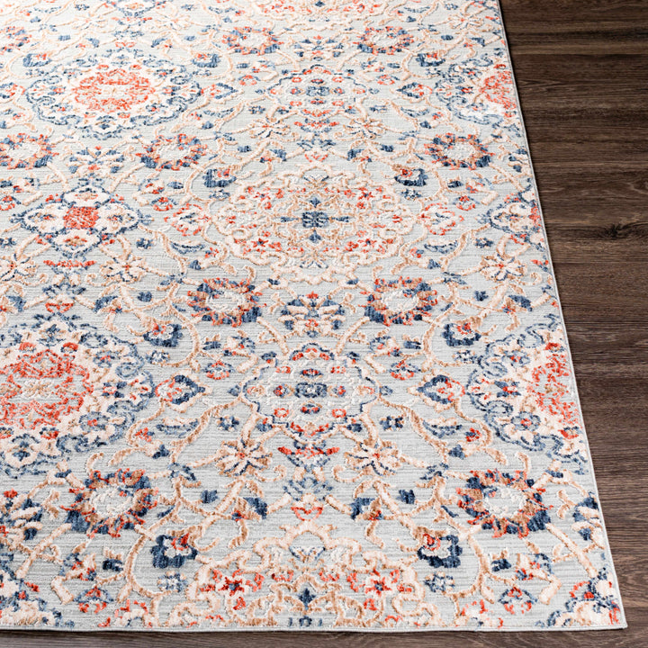 Oella Gray And Blue Traditional Floral Design Area Rug