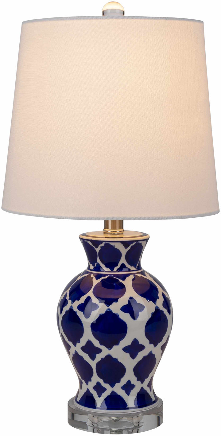 Pangian White & Blue Patterned Ceramic Table Lamp – Traditional Accent Light