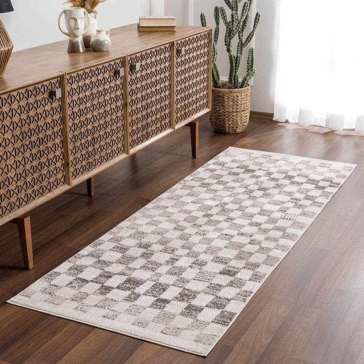 Benjy Contemporary Geometrical Ivory And Taupe Rug