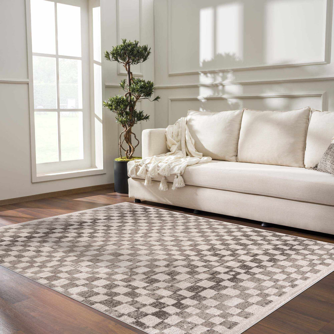 Benjy Contemporary Geometrical Ivory And Taupe Rug
