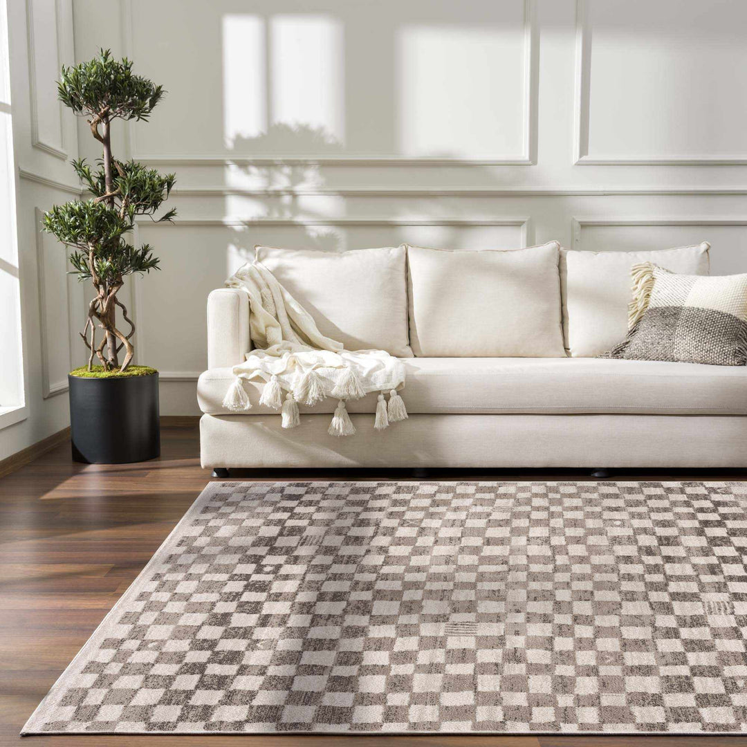 Benjy Contemporary Geometrical Ivory And Taupe Rug