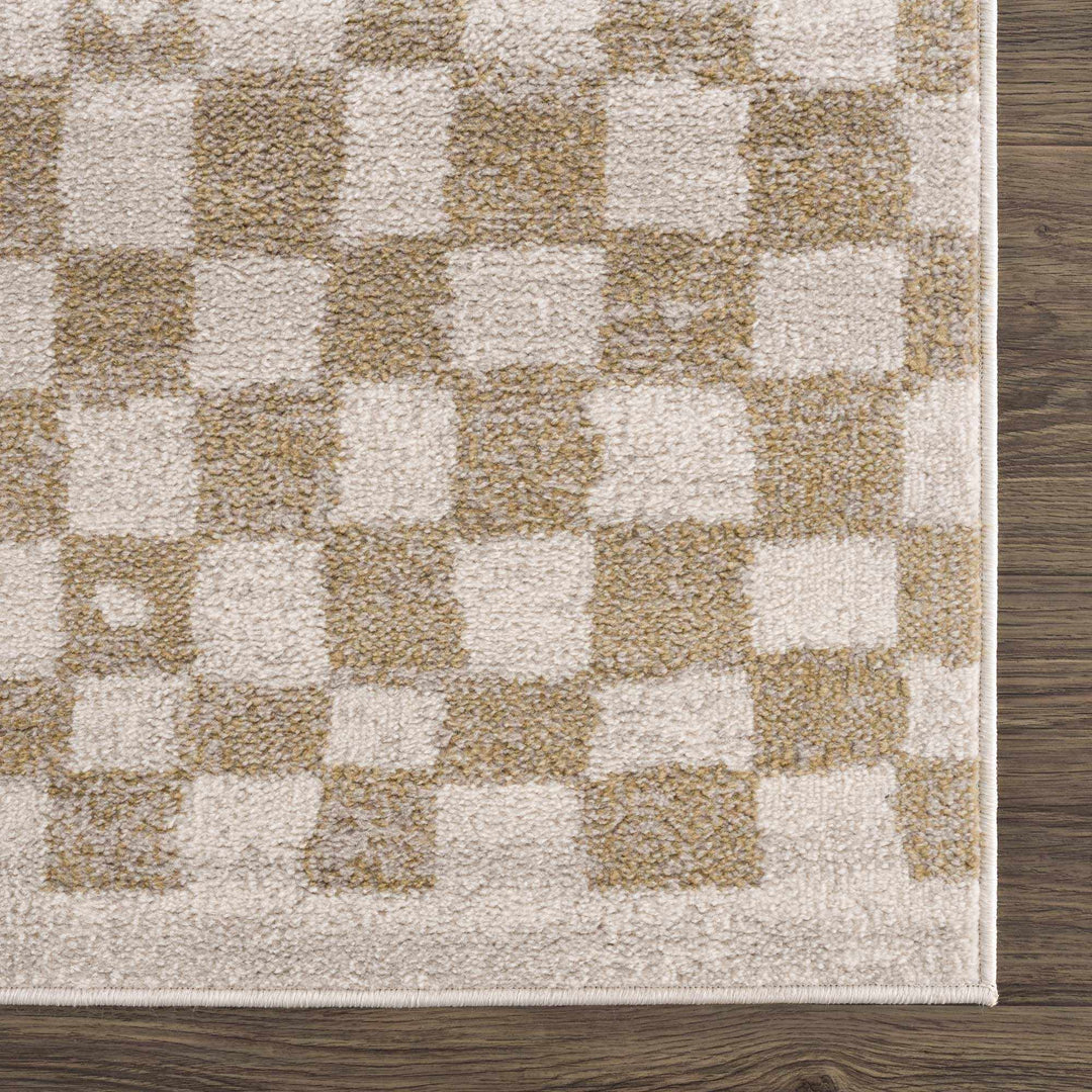 Benjy Modern Checkered Pattern Cream & Gold Rug