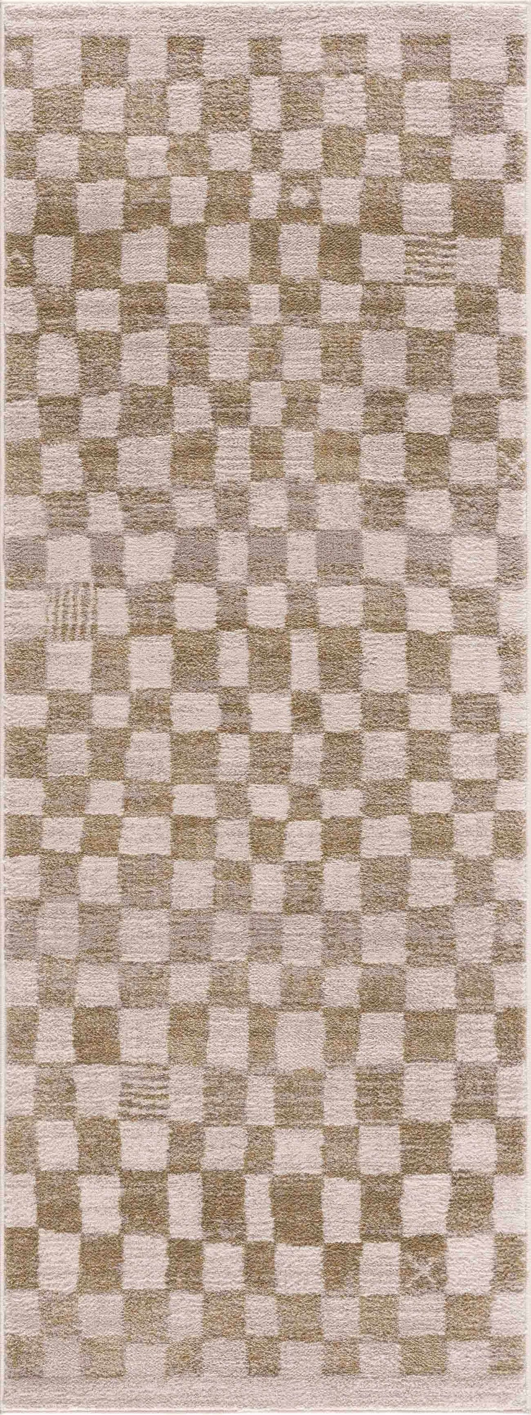 Benjy Modern Checkered Pattern Cream & Gold Rug