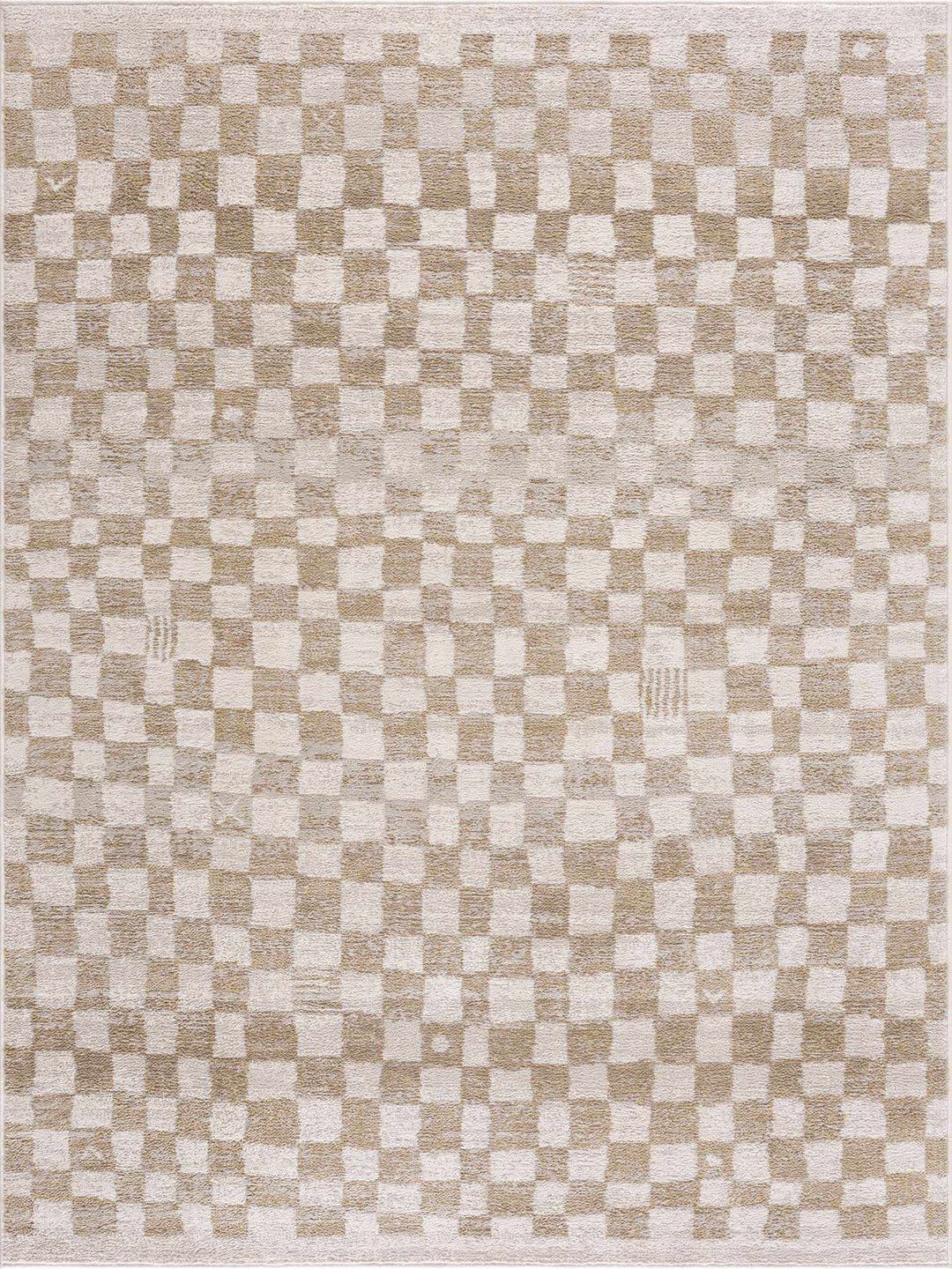 Benjy Modern Checkered Pattern Cream & Gold Rug