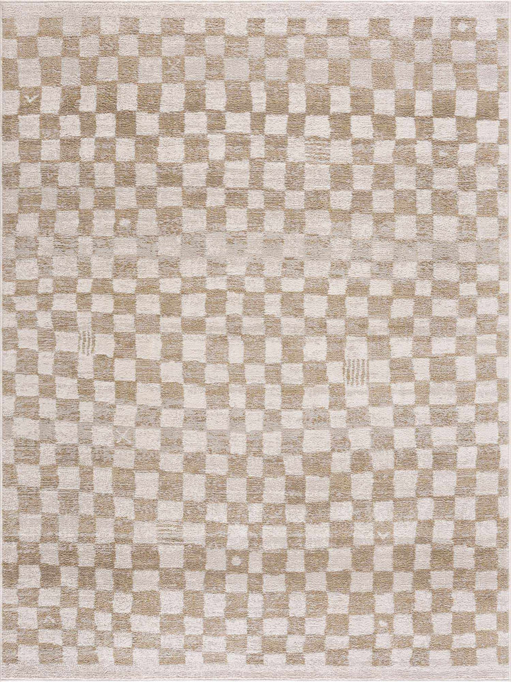 Benjy Modern Checkered Pattern Cream & Gold Rug