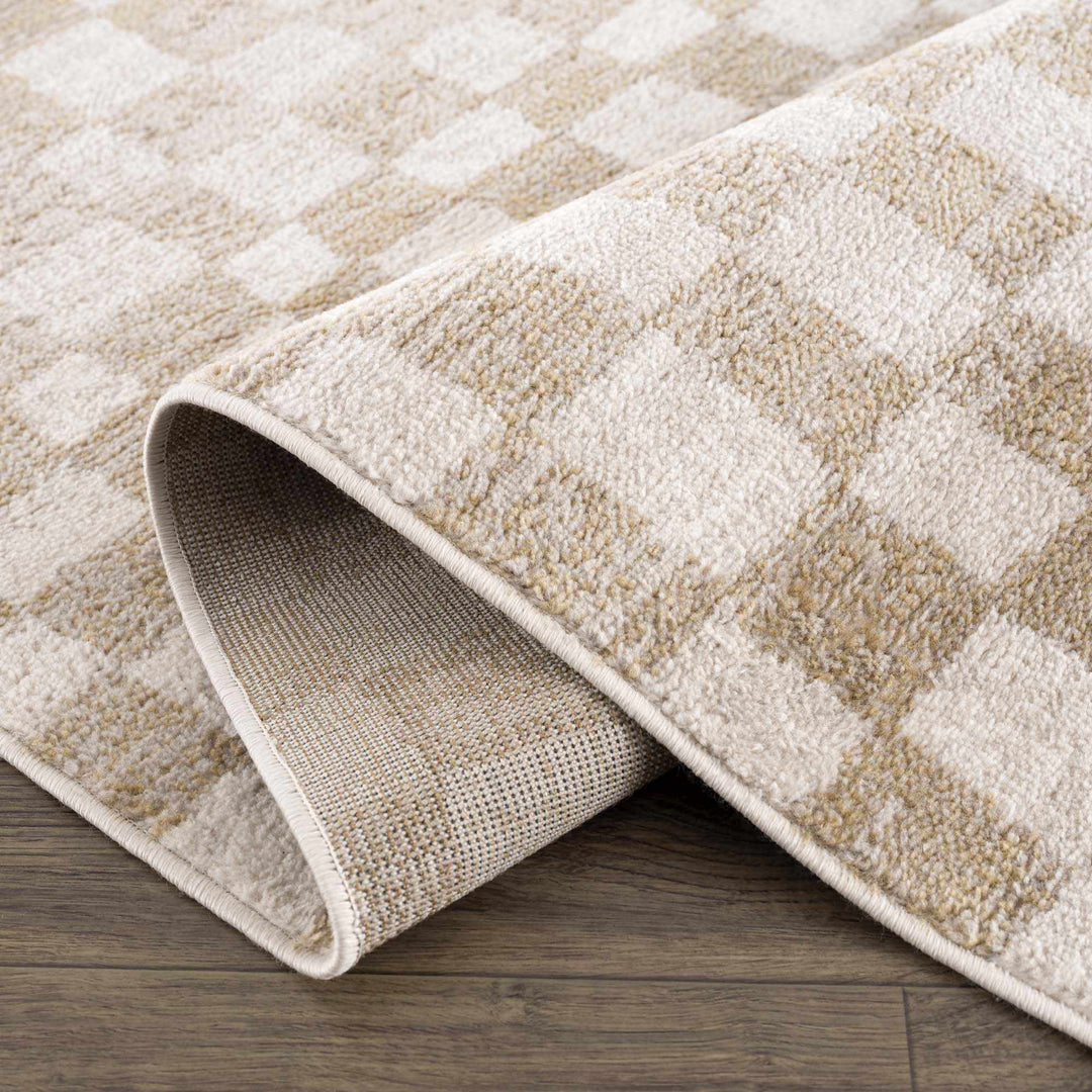 Benjy Modern Checkered Pattern Cream & Gold Rug