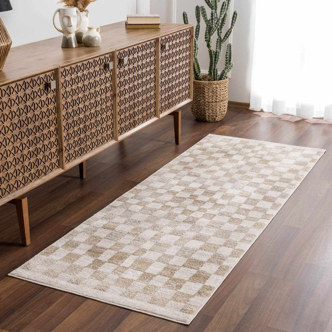 Benjy Modern Checkered Pattern Cream & Gold Rug