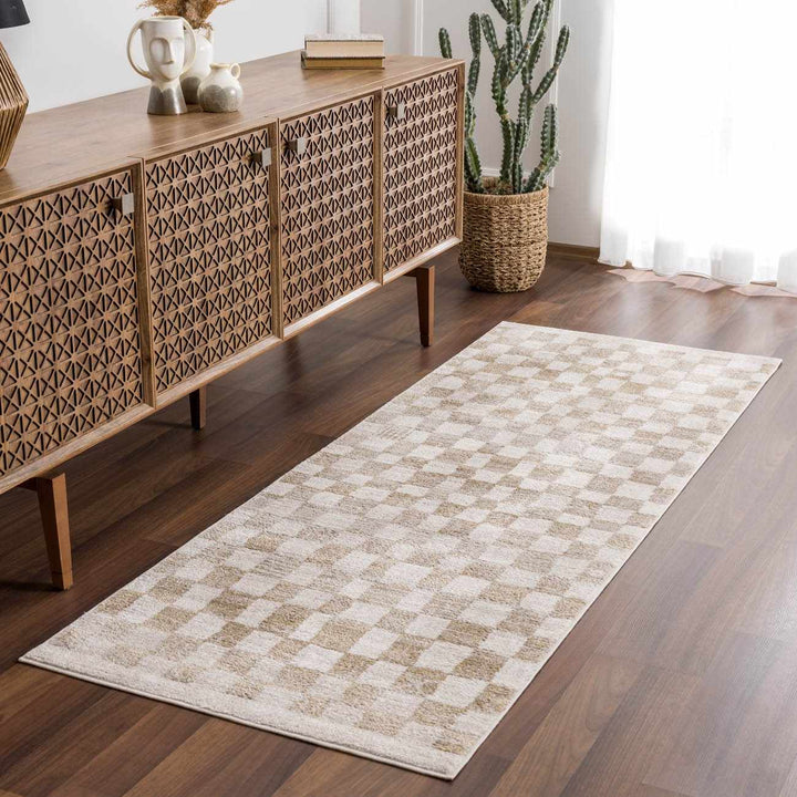 Benjy Modern Checkered Pattern Cream & Gold Rug