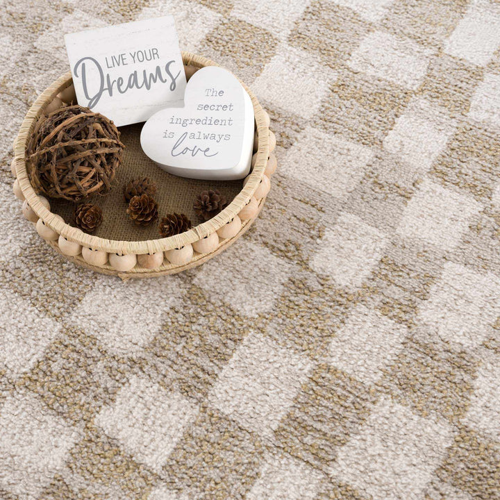 Benjy Modern Checkered Pattern Cream & Gold Rug
