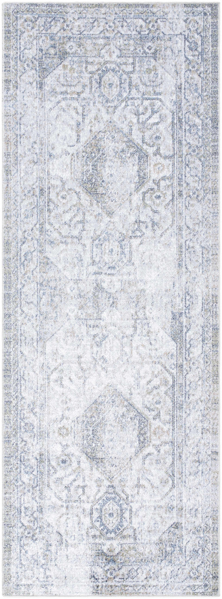 Annlea Traditional Style Blue And White Washable Area Rug