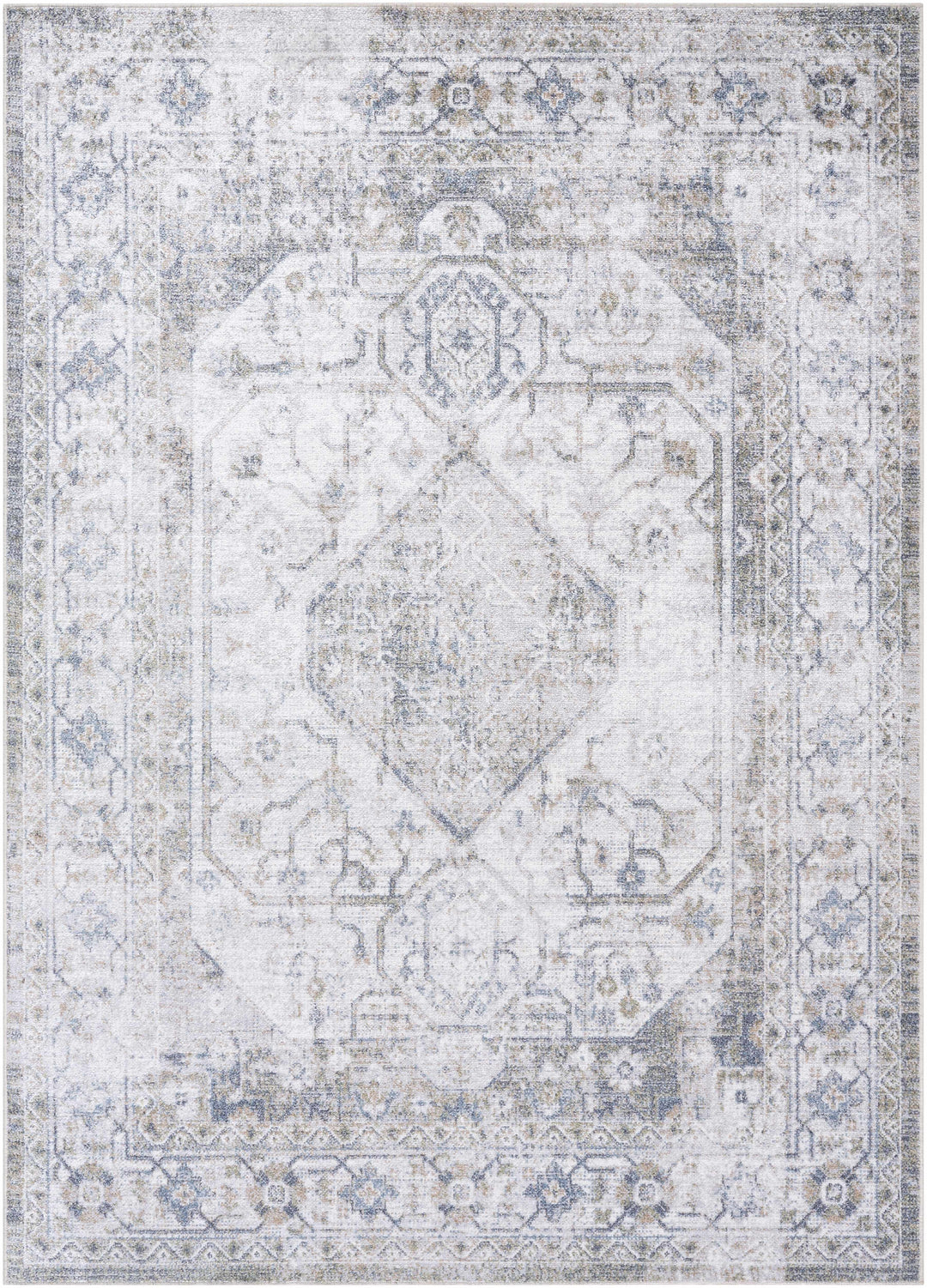 Annlea Traditional Style Blue And White Washable Area Rug