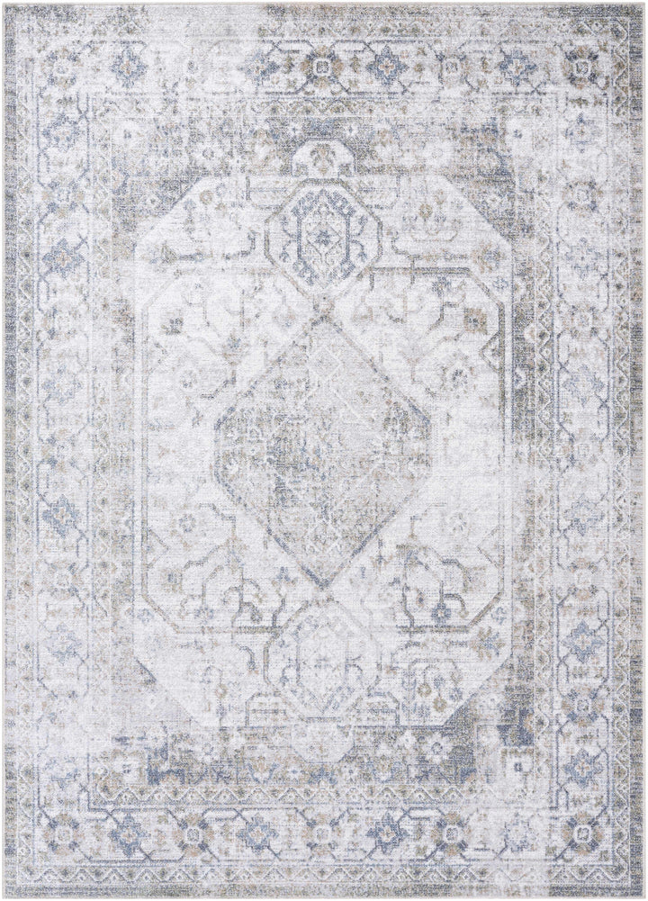 Annlea Traditional Style Blue And White Washable Area Rug