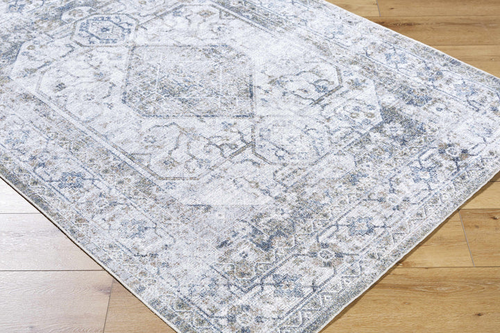 Annlea Traditional Style Blue And White Washable Area Rug