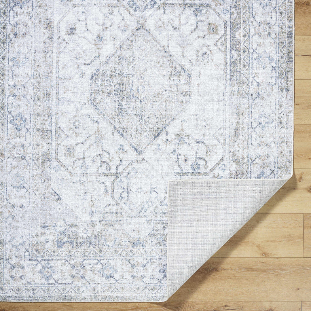 Annlea Traditional Style Blue And White Washable Area Rug