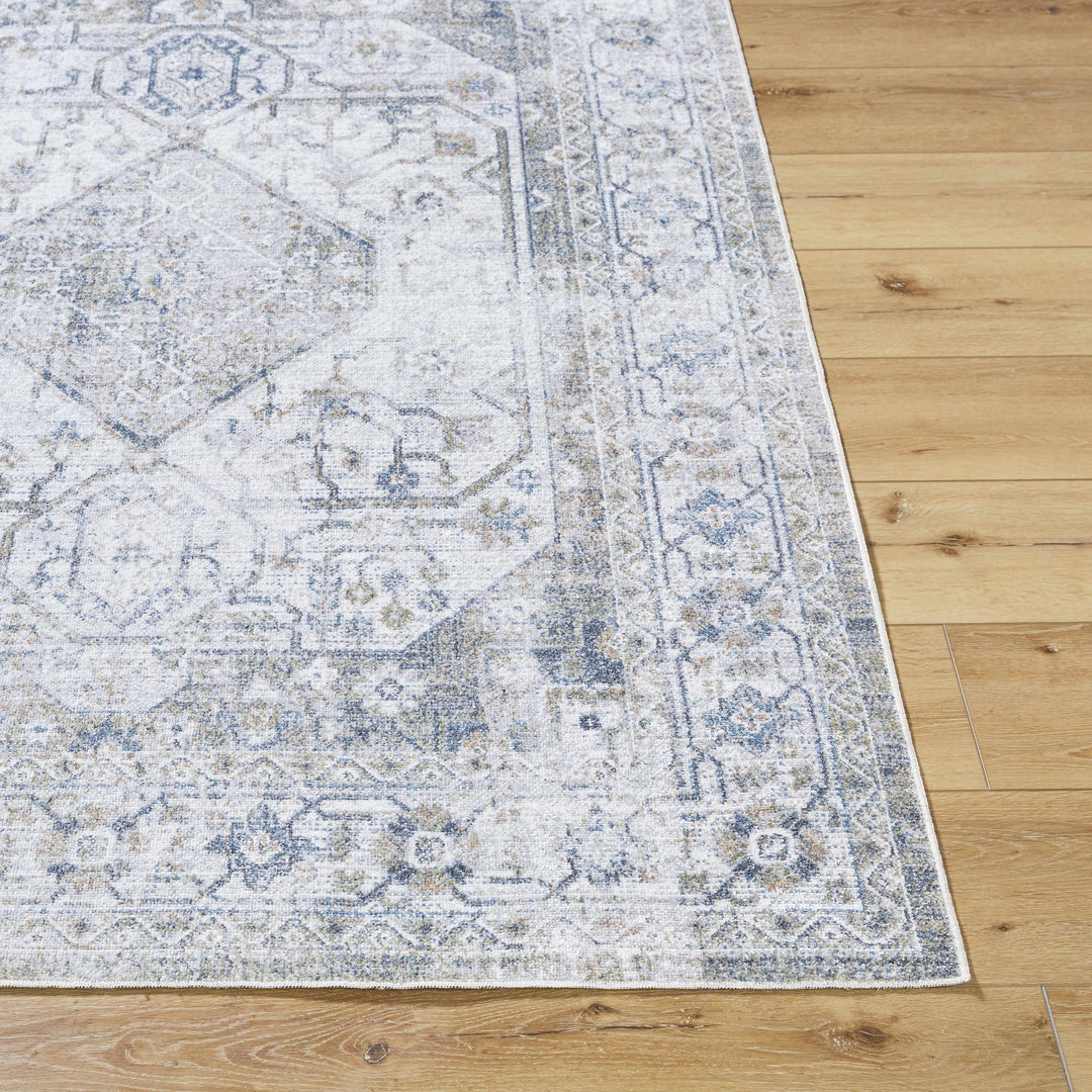 Annlea Traditional Style Blue And White Washable Area Rug