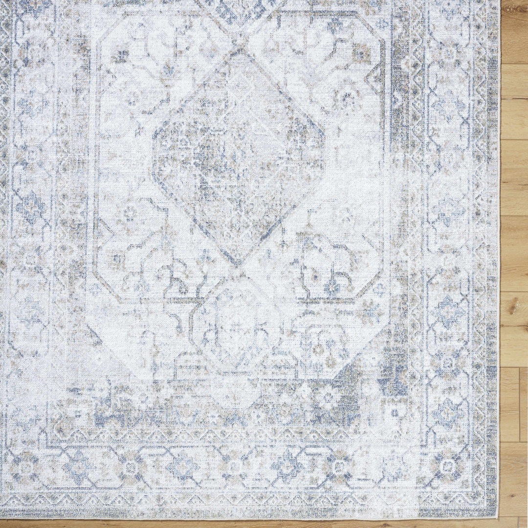 Annlea Traditional Style Blue And White Washable Area Rug