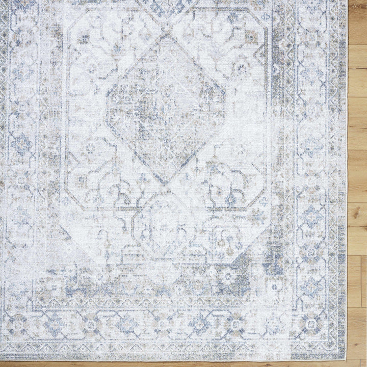 Annlea Traditional Style Blue And White Washable Area Rug