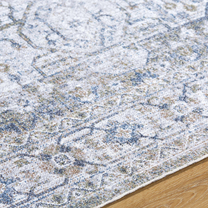 Annlea Traditional Style Blue And White Washable Area Rug