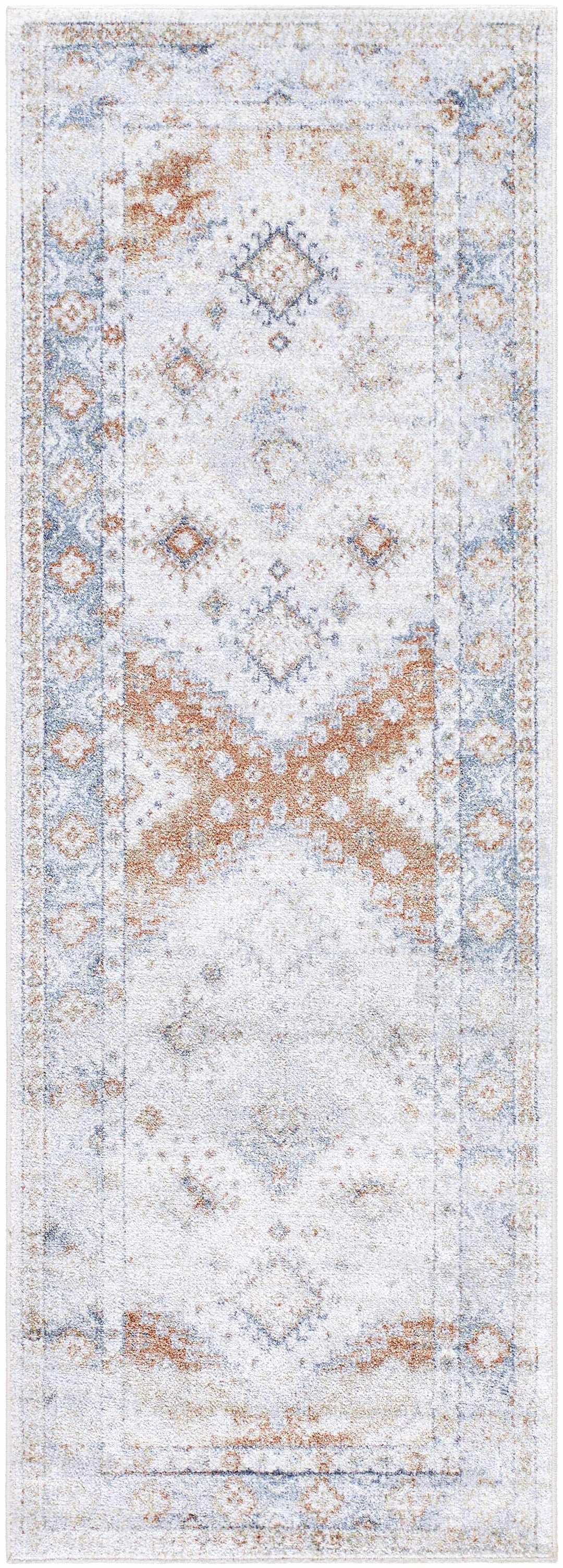 Agaton Traditional Style Ivory & Brown Washable Area Rug
