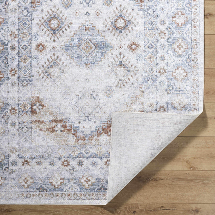 Agaton Traditional Style Ivory & Brown Washable Area Rug
