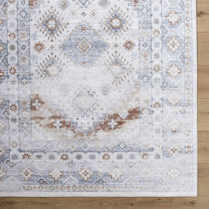 Agaton Traditional Style Ivory & Brown Washable Area Rug