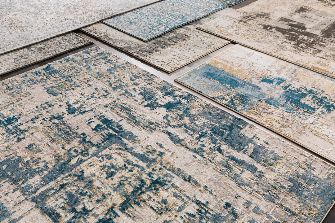 Larne Modern Abstract Design Ivory And Blue Area Rug