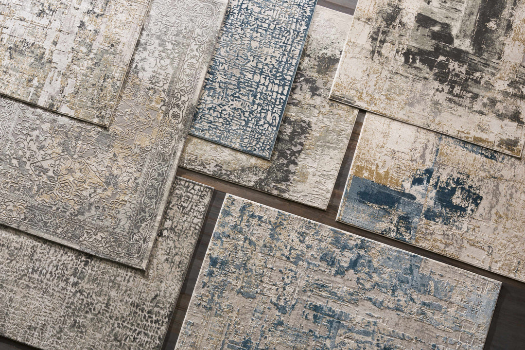 Larne Modern Abstract Design Ivory And Blue Area Rug