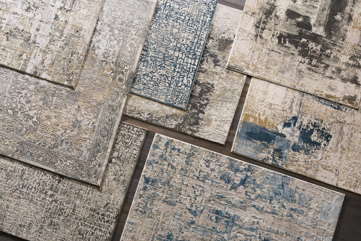 Larne Modern Abstract Design Ivory And Blue Area Rug