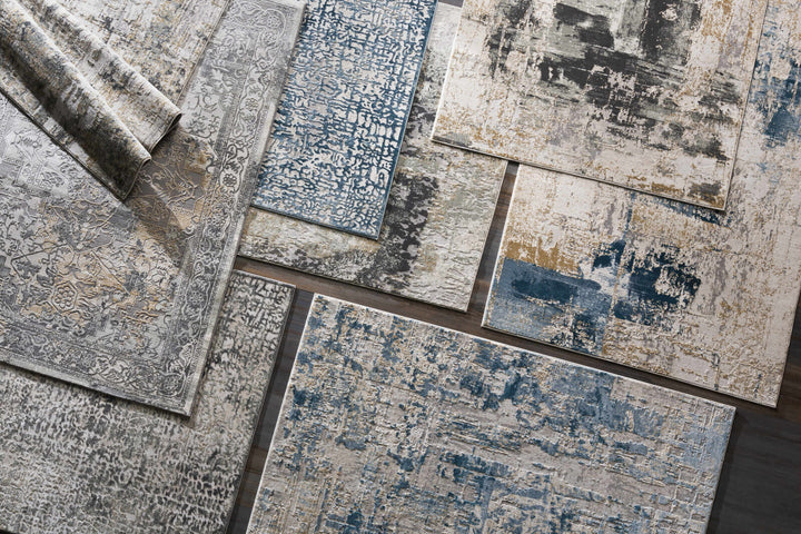 Larne Modern Abstract Design Ivory And Blue Area Rug