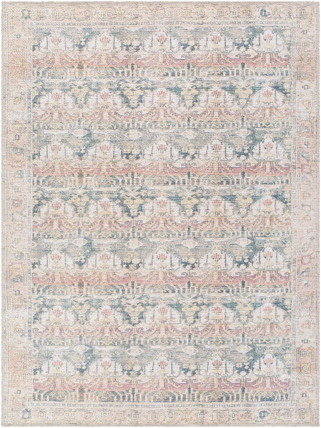 Arushi Traditional Style Green And Rust Washable Area Rug