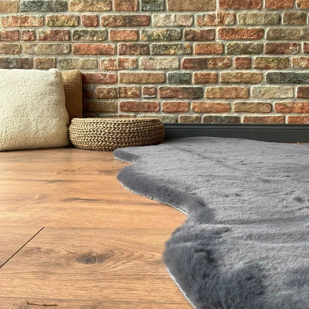Modern Faux Rabbit Charcoal Machine Washable Silk Rug