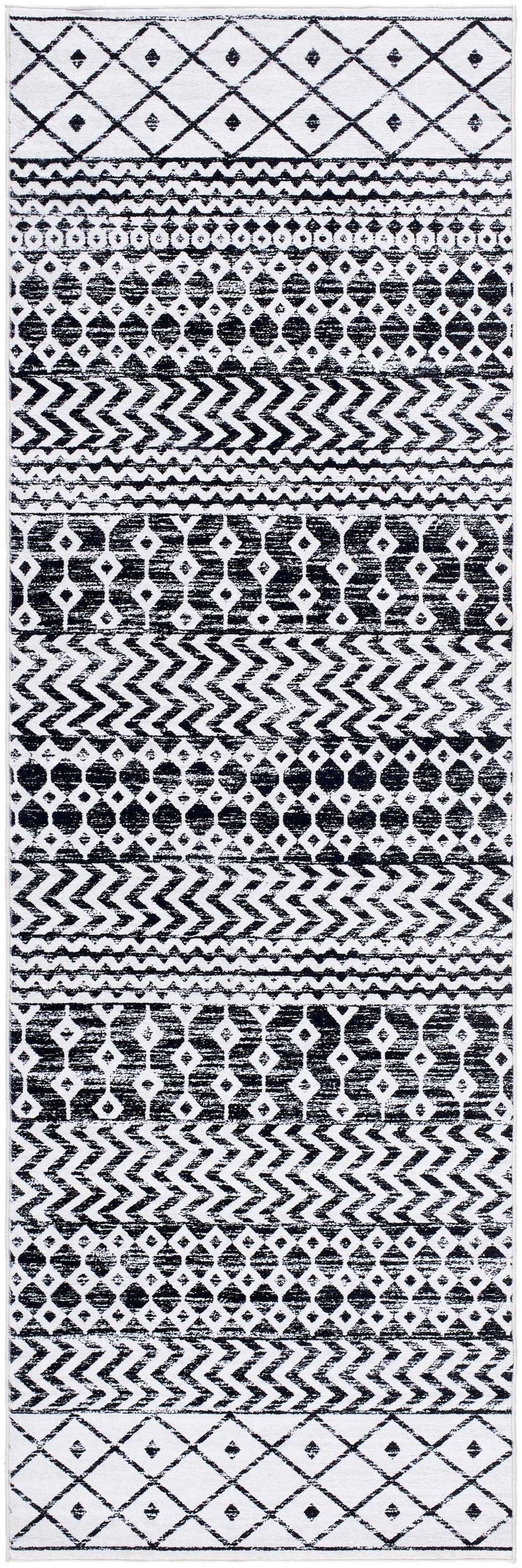 Royko Modern Geometrical Charcoal And Ivory Washable Area Rug