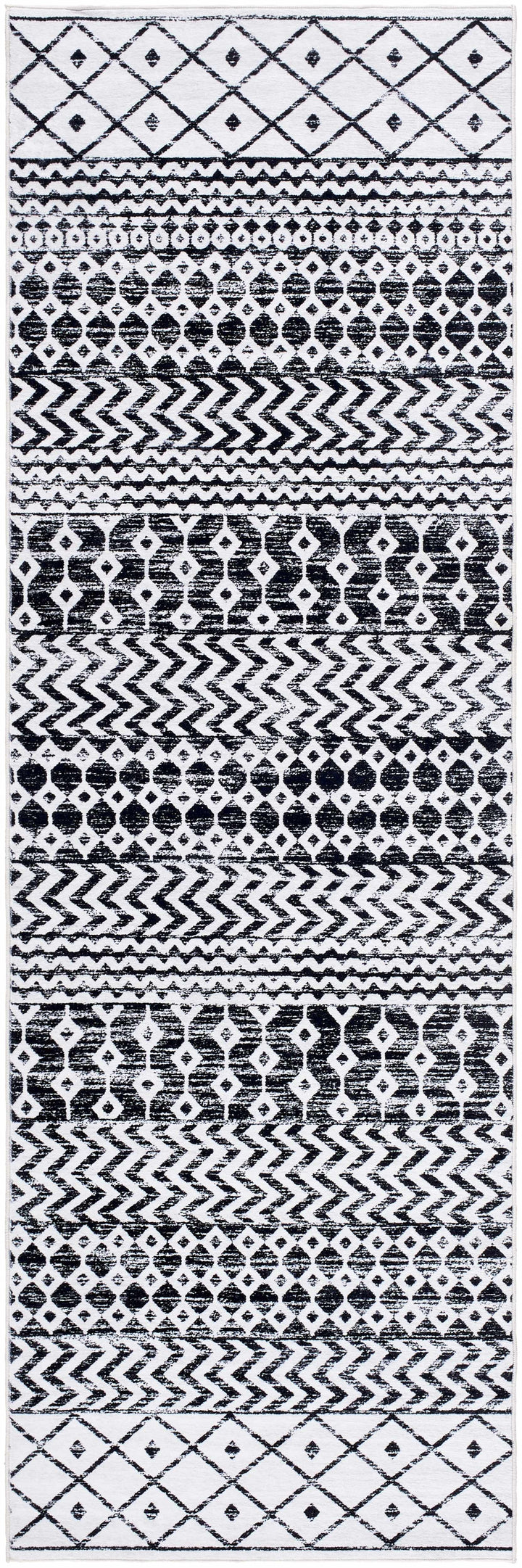 Royko Modern Geometrical Charcoal And Ivory Washable Area Rug