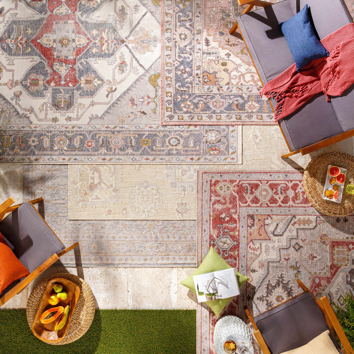 Bulusan Traditional Floral Design Beige Hand Knotted Outdoor Area Rug