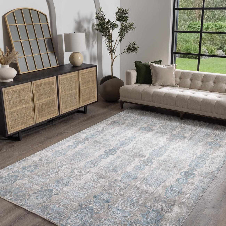 Rydalmere Blue And Ivory Modern Style Area Rug