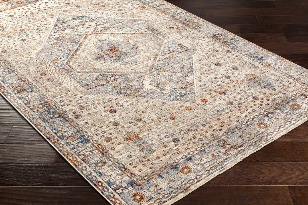Roy Traditional Medallion Design Beige And Blue Area Rug