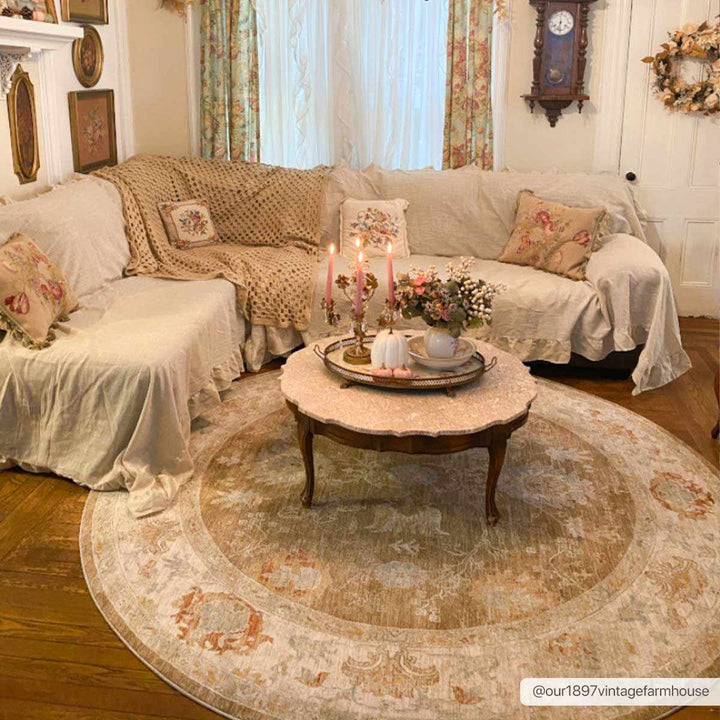 Rangeville Traditional Oushak Design Ivory And Brown Area Rug