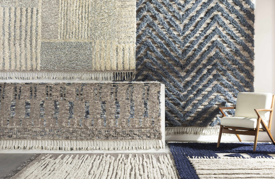 Billinge Modern Style Blue And Ivory Hand Knotted Area Rug