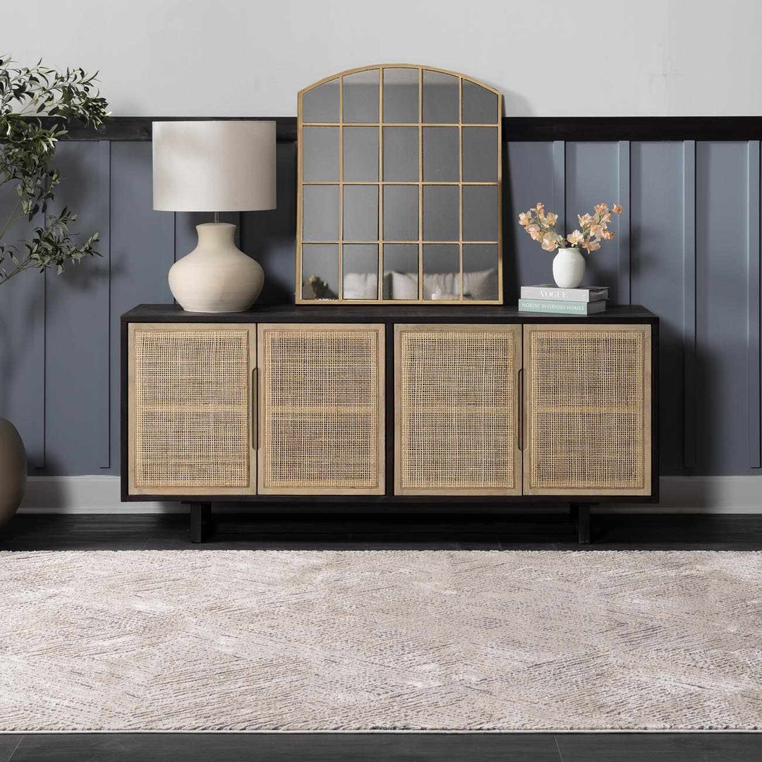 Garza Modern Style Beige And Charcoal Washable Rug