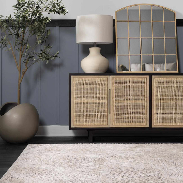 Garza Modern Style Beige And Charcoal Washable Rug