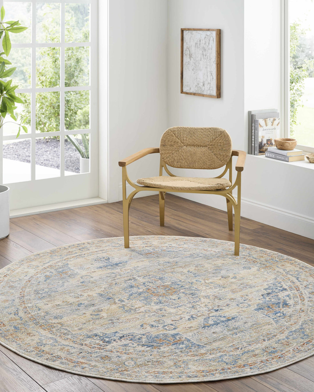 Bora Traditional Distress Beige And Blue Area Rug