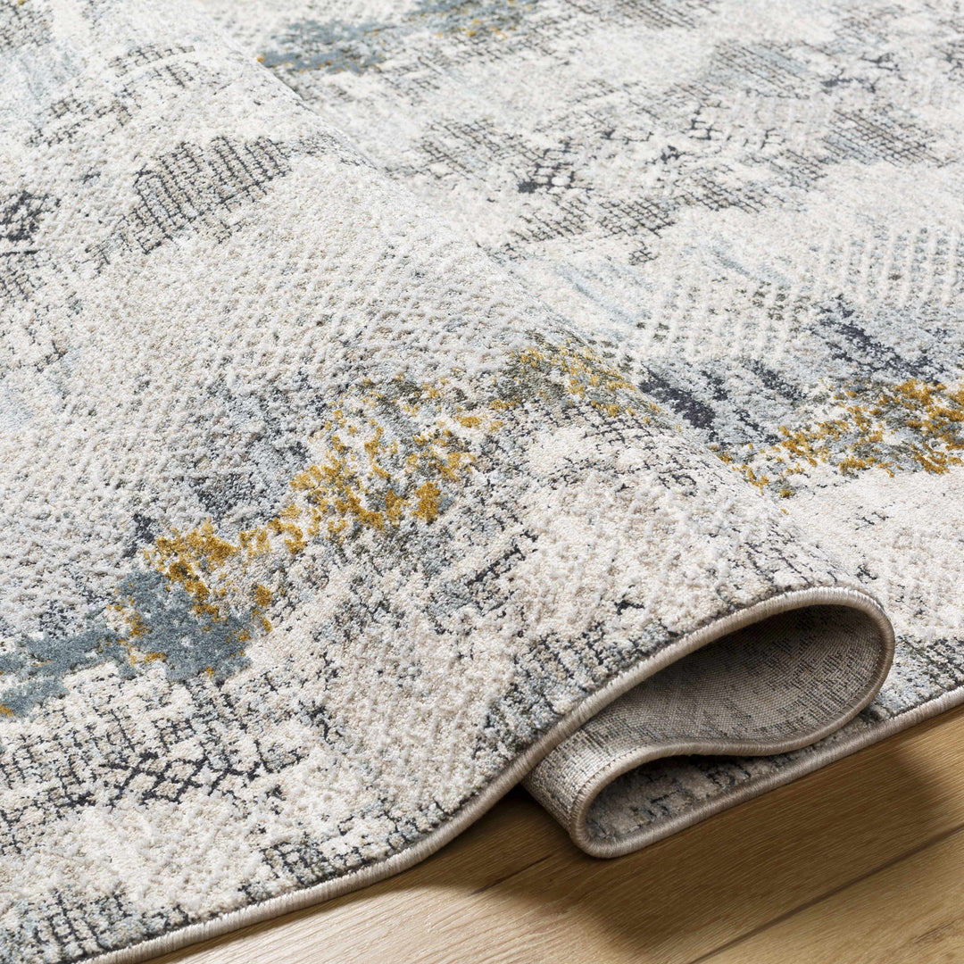 Lalo Modern Abstract Design Ivory And Green Rug with Fringes