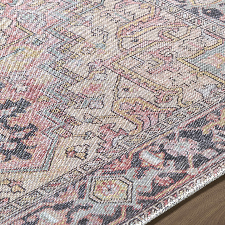 Nadia Peach And Brown Traditional Medallion Design Area Rug