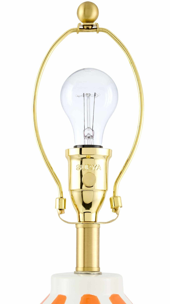 Isbergues Contemporary Orange Ceramic Table Lamp – Linen & Polyester Shade