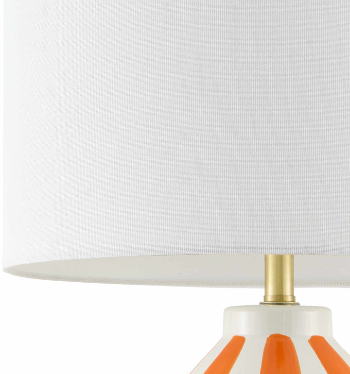 Isbergues Contemporary Orange Ceramic Table Lamp – Linen & Polyester Shade