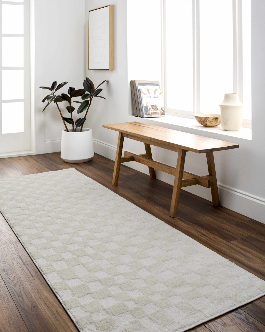 Keesa Modern Checkered Pattern Ivory Rug