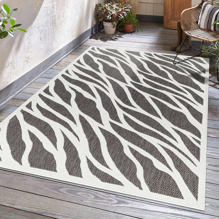 Astra Zebra Print Contemporary Style Black Outdoor Rug