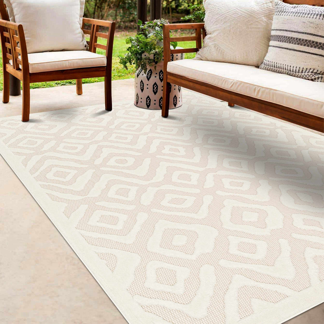 Burl Contemporary Geometrical Ivory Outdoor Rug