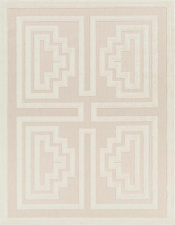 Yves Modern Geometric Design Cream Outdoor Rug