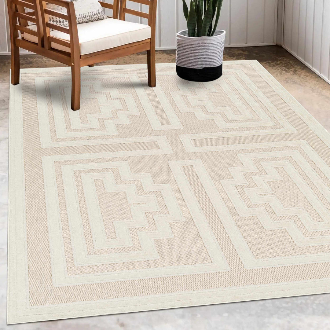 Yves Modern Geometric Design Cream Outdoor Rug